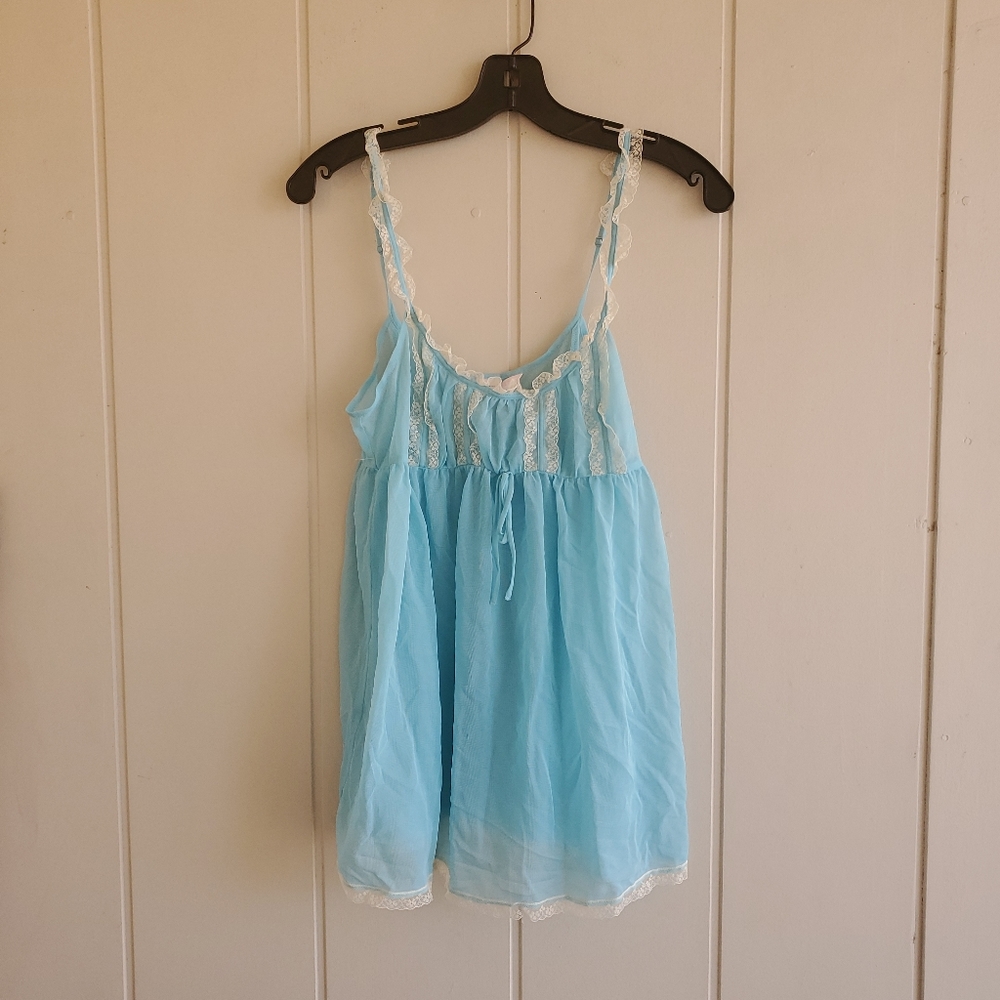 Victoria's Secret Babydoll Blue Mesh Lace Lingerie  Nightie Y2K Sheer Sz Medium
